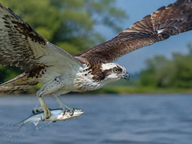 El águila pescadora emplea técnicas físicas en vuelo para cazar peces eficientemente