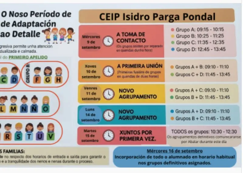 Horarios de adaptación para 4º Infantil en septiembre