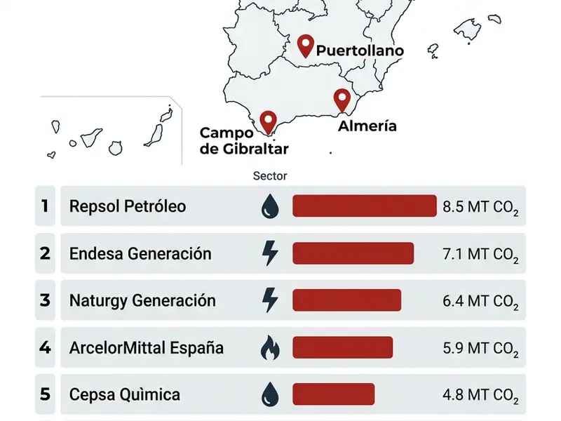 Ranking de empresas más contaminantes en España según el PRTR