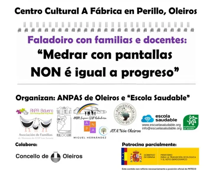 Convocan un faladoiro sobre el uso de pantallas para familias en Oleiros